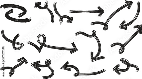 Hand drawn sketchy arrow collection grunge style vector elements