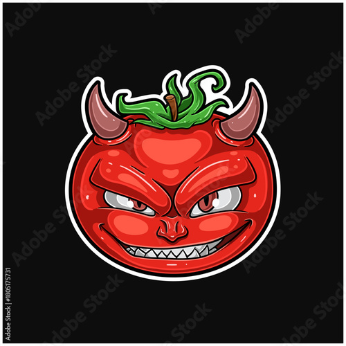 Cartoon Mascot Character of Tomatoes with evil and cunning faces. Perfect For Sticker, Label, Cover, Packaging, tshirt, business merchandise and Product Design.