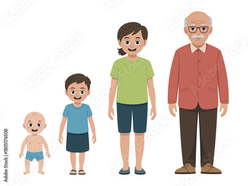 A visual representation shows the progression of human life from infancy to old age.