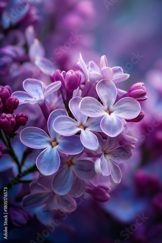 Beautiful Purple Lilac Blossoms in Full Bloom During Spring in a Serene Garde...