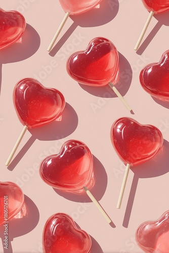Colorful Heart-Shaped Lollipops Arranged on a Flat Surface for a Sweet Treat ...