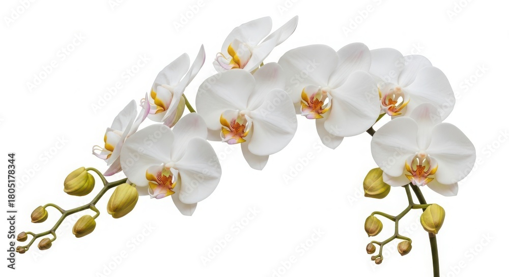 Obraz premium Delicate white orchid flowers and buds on a stem