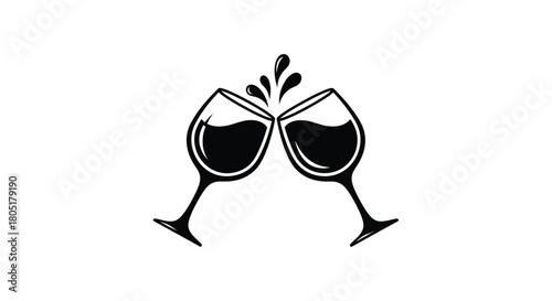 A celebratory toast with two wine glasses in a simple black and white design