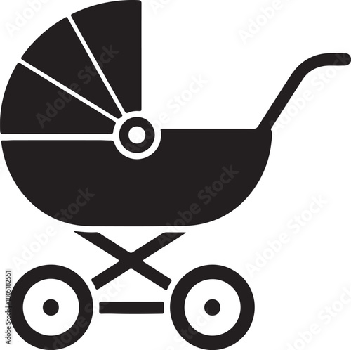Modern minimalist baby stroller icon in vibrant blue and white for transportation and childcare themes
