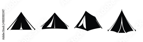 Different styles of camping tent icons for outdoor adventure