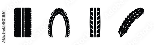 Black tire tread patterns and tracks for cars and bicycles