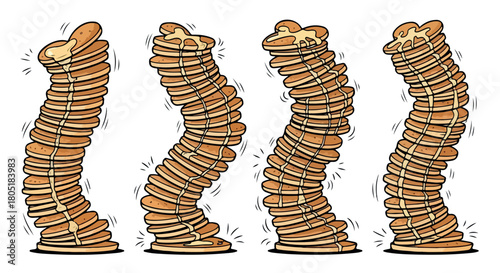 Stacked pancakes with syrup and dripping topping