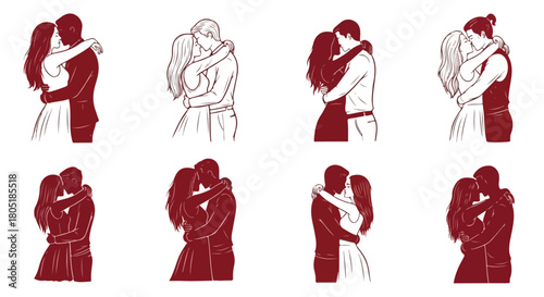 Couple kissing outline figures in various poses
