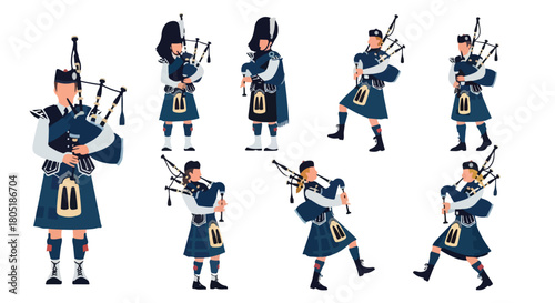 Scottish bagpipers in traditional attire