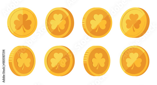 Gold coins with clover symbol with transparent background
