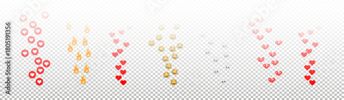 Like icons flying up for live streams. Emoticons. Social media reactions Smile fire poop Funny faces Emoji. Vector