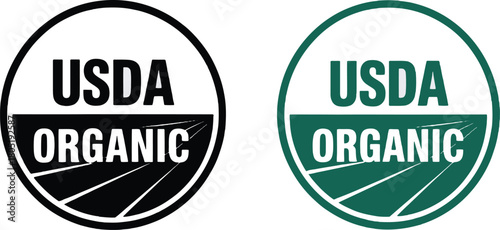 USDA Organic seal logo set including black and green color variations for food and product packaging certification labeling