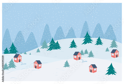 snowing village illustration