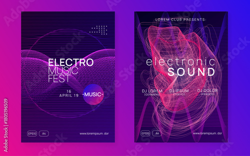 Edm Banner. Electronic Beat Illustration. Green Techno Event. Trance Vector. Sound Concert Template. Violet Dj Set. Party Poster. Pink Edm Banner