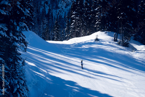 Snowboarder against shadows 