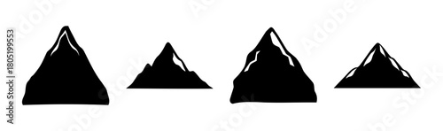 Four stylized mountain silhouettes, jagged peaks, nature concept.