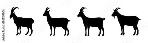 Black goat silhouettes, farm animal vector illustration art.