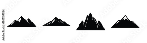 Various black mountain ranges and peaks icons vector art