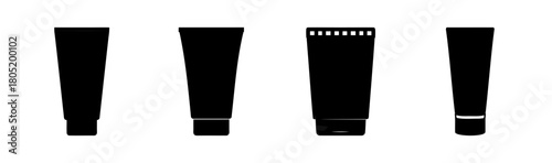 Various cosmetic cream tubes, packaging outline icons set.