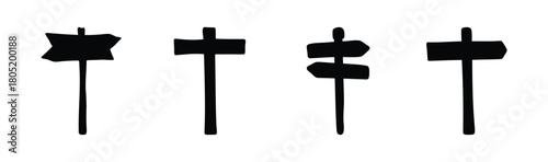 Hand drawn black silhouette signposts set vector illustration