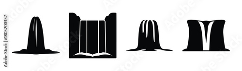 Abstract black silhouette waterfall and water flow icon set.