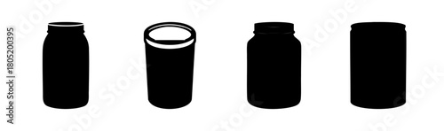 Empty jars, bottles, cans, and containers in silhouette form