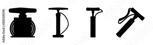 Pumps vector icon set. hand, bicycle, plunger, and inflator tools.