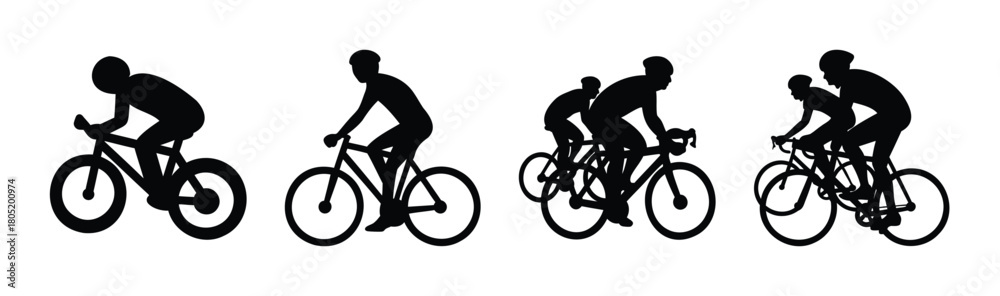 Fototapeta premium Cyclists silhouettes on bicycles for sport and recreation