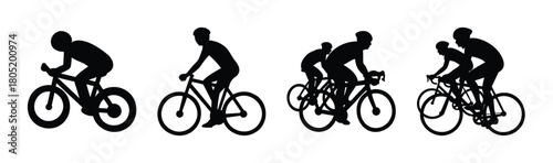 Cyclists silhouettes on bicycles for sport and recreation