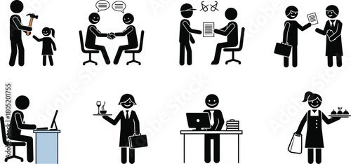 Stick figure exercise icons vector set for fitness gym yoga and sport activities workout poses and routines