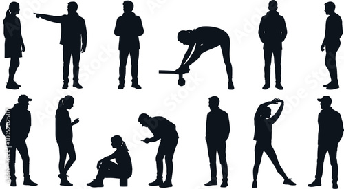 Black and white vector image of cows grazing in a field for livestock and agricultural concepts stock photo