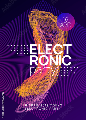 Fest Flyer. Pink Discotheque Design. Trance Cover. Green Dj Background. Techno Festival Element. Night Club Set. Electronic Radio Illustration. Blue Fest Flyer