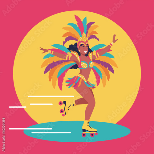 Woman in carnival costume roller skating