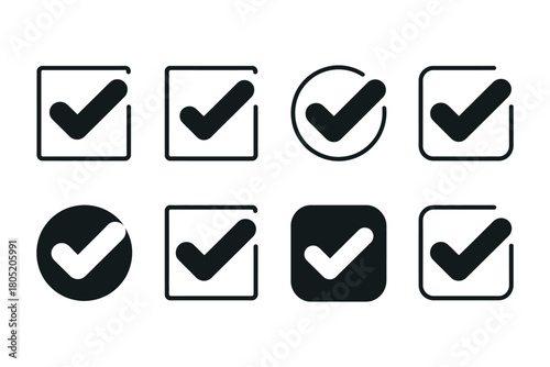Collection of checkmark icons in various styles, representing confirmation and completion.