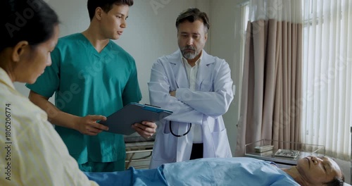 Hospital concept of 4k Resolution. A Caucasian male doctor is diagnosing a patient in the emergency room.