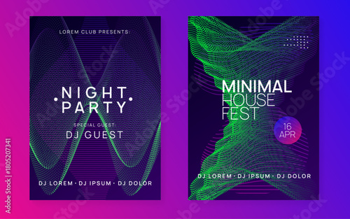 Discotheque Event. Violet Dance Set. Electronic Beat Illustration. Edm Electro Graphic. Pink Fest Banner. Trance Invite. Sound Design. Blue Discotheque Event