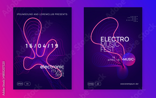 Music Event. Techno Trance Element. Electro Invite. Pink Fest Banner. Psychedelic Radio Invitation. Violet Party Poster. Night Club Flyer. Blue Music Event