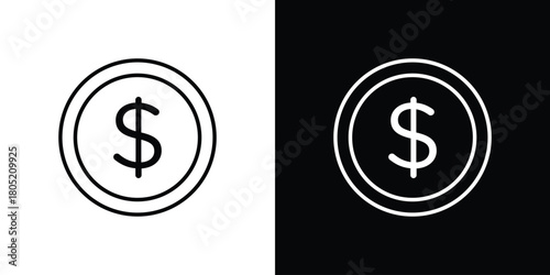 Coin icon. Outline symbol for Website UI