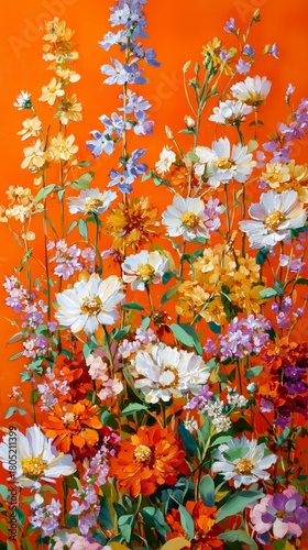 Bright Wildflower Arrangement on Vibrant Orange Background Showcasing Summer ...