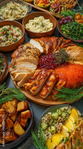 Diverse Spread of Delicious Dishes on a Wooden Table for a Festive Occasion