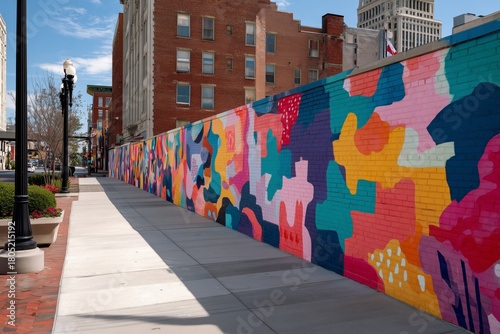 Colorful Mural Adds Vibrancy to Urban Sidewalk in Downtown Location