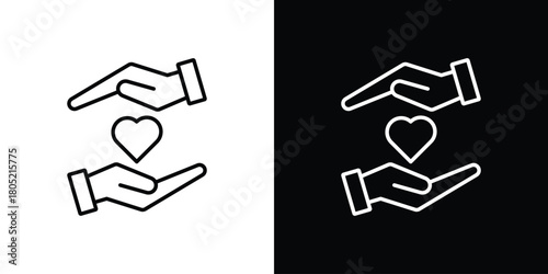 Hand holding heart icon. Outline symbol for Website UI