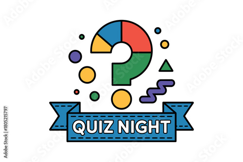 A colorful question mark emblem with the words 'Quiz Night' on a banner below.
