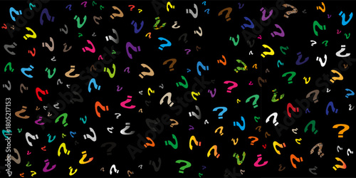 Question mark seamless pattern. Repeating interrogation patern. Hand drawn black simple icon on white sample background. Repeated modern wallpaper for design prints. Repeat swatch.