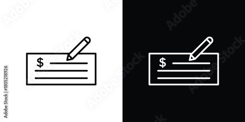 Money check icon. Outline symbol for Website UI