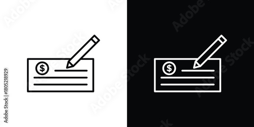 Money check icon. Outline symbol for Website UI