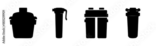 Water filtration and purification equipment device icon set