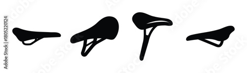 Minimalist illustrations of distinct bicycle saddle shapes.