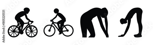 Silhouettes of cycling, stretching, and physical activity
