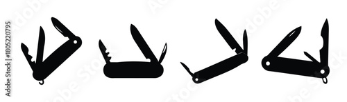 Four multi-tool pocket knife silhouettes in various forms.